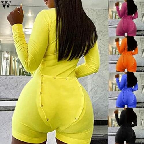Black Sexy Women Bodysuit Long Sleeve Deep V Neck Bodycon Leotard Top Button Short Romper Pajamas Women Jumpsuit Overalls tops