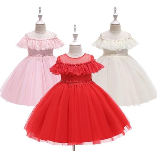 Girls Princess Tulle Dress Baby Girls Wedding Birthday Party Lace Frocks Toddler beaded Dresses fantasia vestidos 1 2 3 4 5 6 Y