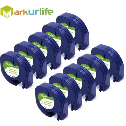 10PCS Compatible for Dymo Letratag Tape 91200 91330 91220 59421 Black on White Paper Ribbons 12mm for Dymo Letratag Label Maker