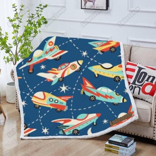 Cartoon Spaceship Print Blanket Summer Blankets Kids Adult Bedspread On The Bed Sofa Throw Blanket Picnic Blanket Custom Blanket