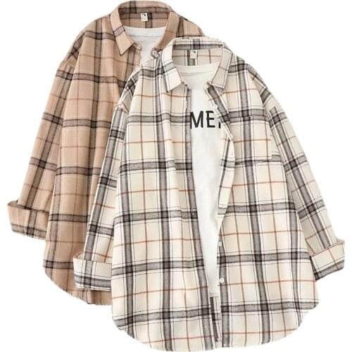 2021 New Fashion Women Plaid Shirt Chic Checked Blouse Long Sleeve Female Spring Casual Plus Size Shirts Loose Cotton Top Blusas