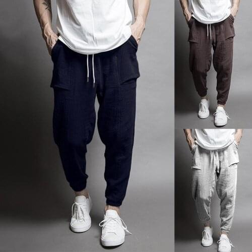 Fashion Casual Men Sweatpants Loose Drawstring Sports Gym Trousers Long Ankle Banded Bloomers Pants men Foot pants