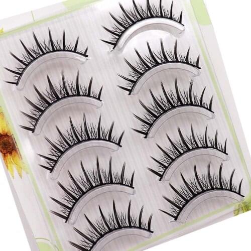 Natural Long Cosplay Makeup Cross Strip False Eyelashes Black Eye Lashes 5pair