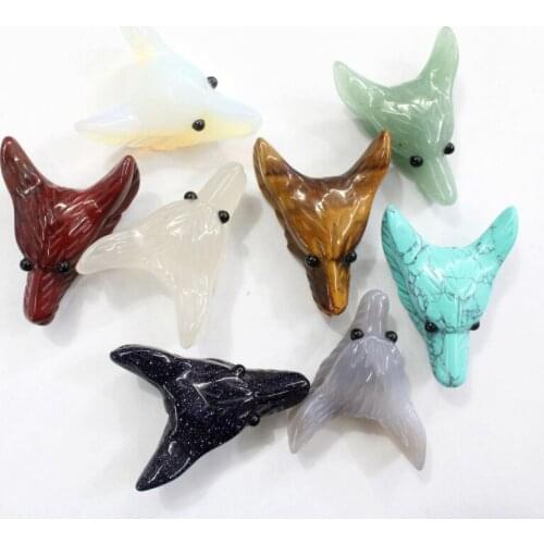 Natural stone opal Turquoises agates Carving Wolf Head shape Pendant for diy jewelry making Bracelet necklac Accessories 2pcs