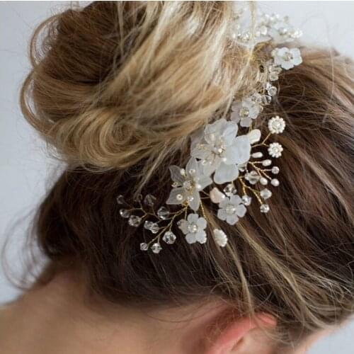 Delicate Flower Wedding Gold Hair Comb Pearls Jewelry Handmade Bridal Headpiece Women Wedding Prom Party Hair Accessories