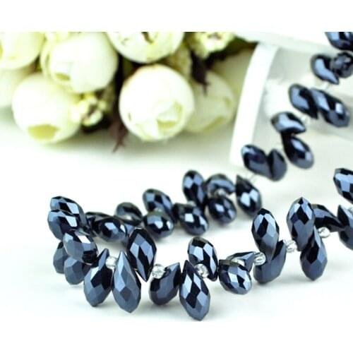 New Hot Sale KoMee 6x12mm 100pcs/lot NiceBeads Black AB Water Drop Glass Crystal Beads For DIY Necklace Bracelat Jewelry Making