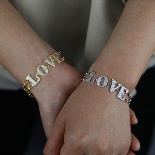 2021 NEW arrived women charm love letter Shiny cz paved Sweet Double Row Chain fashion bracelet for girl wedding gifts jewelry
