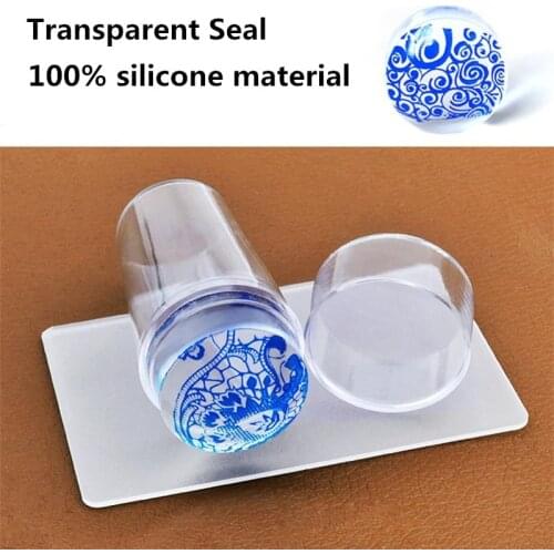 New Pure Clear Jelly Silicone Nail Art Stamper Scraper with Cap Transparent 2.8cm Nail Stamp Stamping Makeup Tools