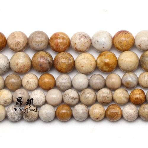 New Natural Chrysanthemum Stone Coral Fossils Round Loose Beads For Jewelry Making 15" Strand Bracelet 4 6 8 10 12MM Pick Size