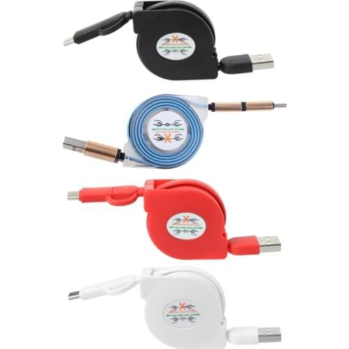 New Retractable 2-In-1 Micro USB+Type C Charging Data Flat Cable For Anroid Phone