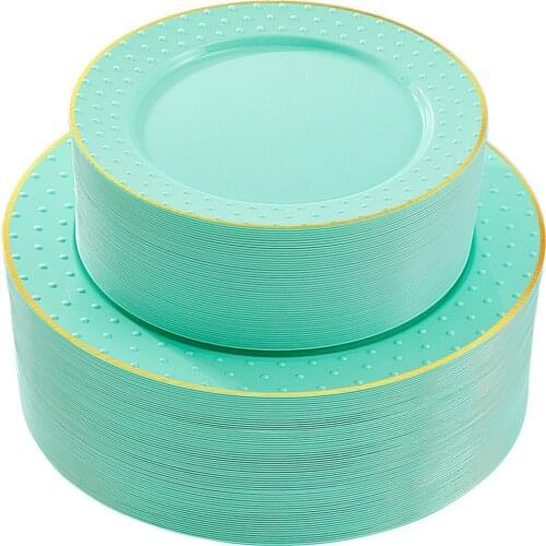 Disposable Tableware Green Phnom Penh Plastic Plate Imitation Porcelain Tableware Green Wedding Prom Party Decoration Supplies