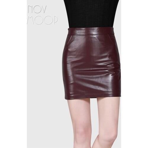 Office black pink wine red genuine leather sheepskin lamb suit pencil skirt saia de couro faldas mujer jupe femme etek LT1520