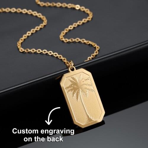 Necklace For Women With Palm Tree Gold Stainless Steel Chain Personalized Engraved Name Pendant Fashion Coconut Tree Jewelry