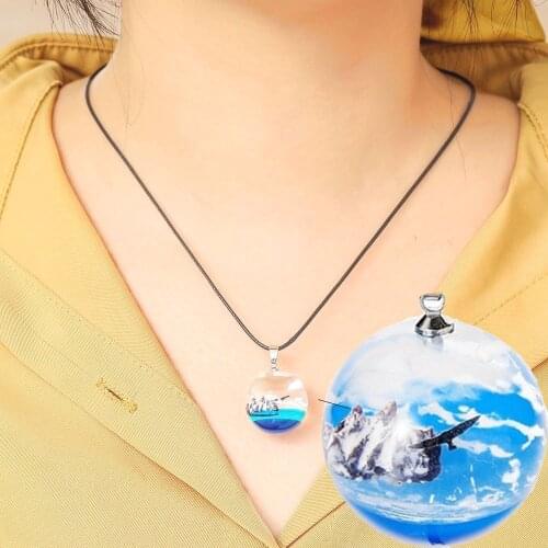 Glow Transparent Resin Rould Ball Pendant Necklace Women Blue Sky Eagle Woven Rope Chain Necklace Fashion Jewelry Gifts for Girl