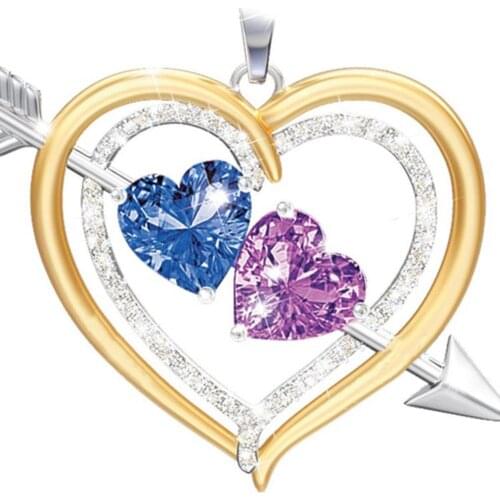 Women Alloy Heart Shape Rhinestone Plated Pendant Birthstone Necklace Jewelry Necklace Gift Chain Necklaces ForWomen Jewelry