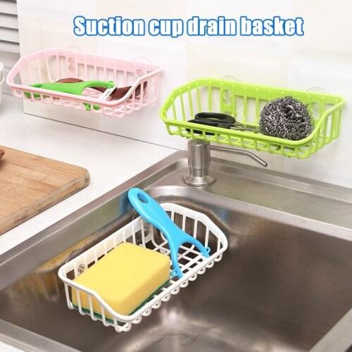 Plastic Sink Shelf Kitchen Sponge Holder Rack Drain Basket with Double Suction Cups for Home Bathroom MUMR999