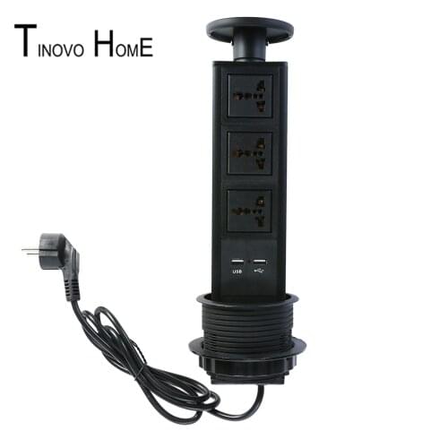 Pull Socket / Round Office Socket / aluminum alloy Kitchen Socket / 3-bit Universal Standard USB Charging 5V 2.1A / EuPlug Cable