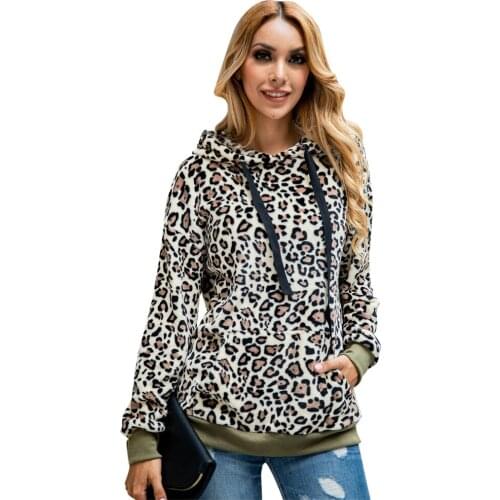 Explosion Style Sweatshirt Sexy Leopard Corduroy Hooded Pullover Street Lady Long-Sleeved Wild Warm Hoodie Casual Loose Clothing