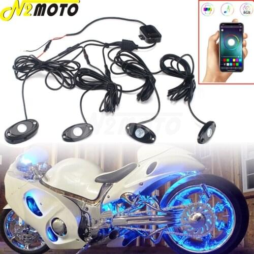 Motorcycle 12V RGB LED Colorful Rock Light APP Remote Control Universal For Harley Dyna Yamaha Honda Suzuki Kawasaki Cafe Racer