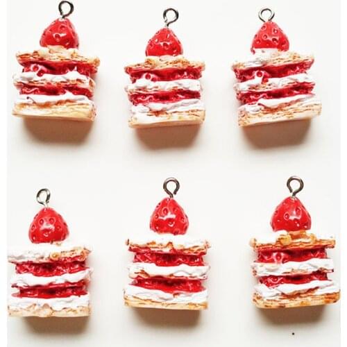 Yamily 10pcs/ 25*20mm Resin Simulation Food Charm 3D Strawberry Cake Pendant For Bracelet Earring KeyChain Jewelry DIY Making