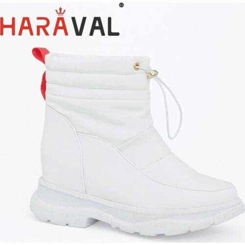 HARAVAL women winter snow boots white flat shoes plus size warm wool waterproof slip women ankle boots Lightweight comforE134L