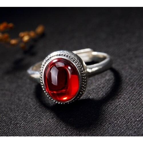 Solid Silver 925 Chalcedony Women Rings Gemstone Ring Vintage Thai Silver Finger Ring Handmade Oval Fine Jewelry Drop shopping