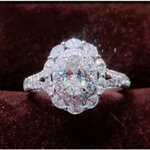 14K AU585 White Gold Women Wedding Anniversary Engagement Party Ring 1 2 3 4 5 Carat Oval 2 Lap Moissanite Diamond Ring Luxury