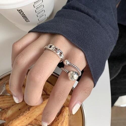 925 Sterling Silver Retro Hollow Out Weave Chain Ball Index Finger Opening Adjustable Rings For Women Trend Jewelry Gifts R393