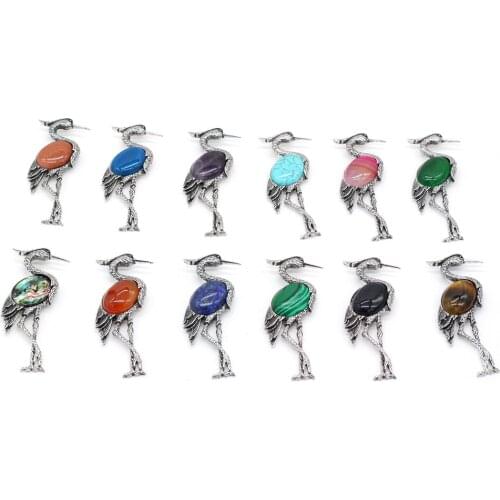 1pcs Natural Stone Agates Ostrich Shell Amethysts Brooches Pendants Pins for DIY Jewelry Broches Women Gift Size 30x80mm