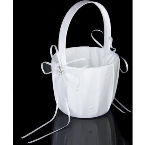 1pc Elegant White Satin Beading Bowknot Flower Girls/Boys for Wedding Party/Celebration Basket