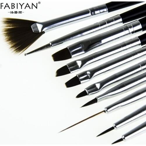 10Pcs Nail Art Brush Liner Dotting Fan Design Acrylic Builder Flat Crystal Painting Drawing Carving Pen UV Gel Manicure Tool Set