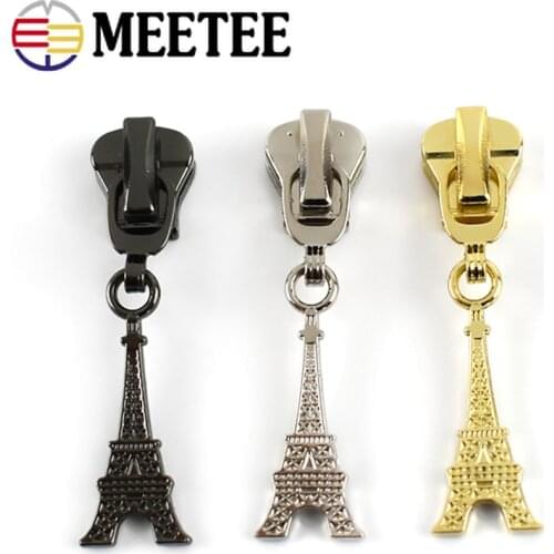 10pcs Meetee 3# 5# Tower Zipper Slider Puller Head for Metal Resin Zip Repair Kit Closure Bags Suitcase Clothing Sew Accessories