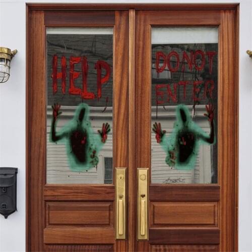2pcs Halloween Window Door Cover for Haunted House Wall Stickers Decorations, Scary Bloody Handprint Halloween Props 45 x 30cm
