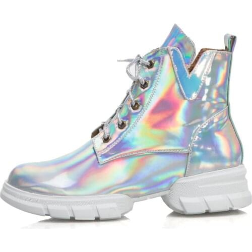 2021 Spring Autum Women Ankle boots Round toe Lace up Flat Platform Shoes Fashion Sliver Black Leisure Woman shoes Sneakers 44