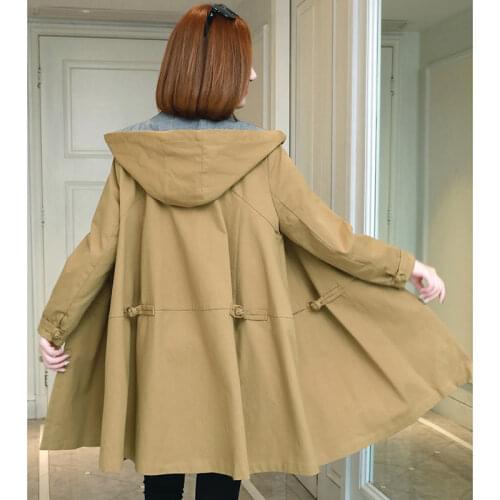 Cotton Plus size windbreaker Female medium long section 2020 autumn new fat MM loose A word bf Hooded wind jacket womens tide