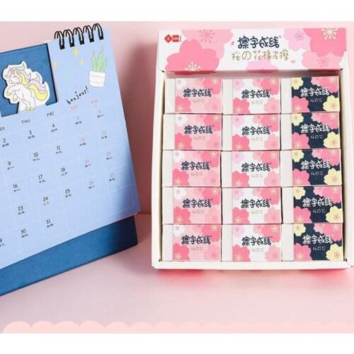 30pcs box eraser Cartoon Cherry blossom Funny Eraser Pink Office Study Kids stationery wholesale 4.5*2.5CM