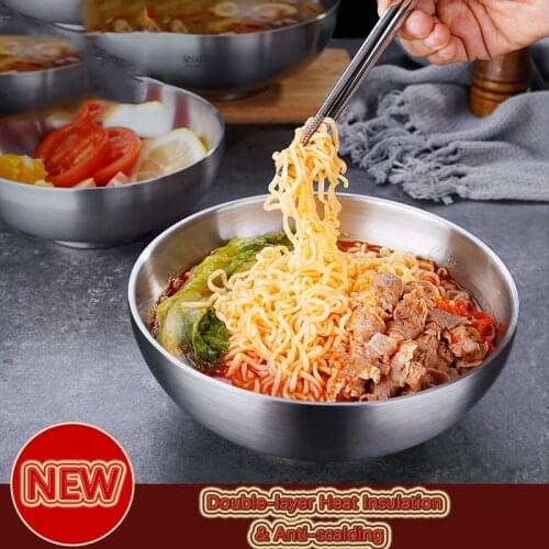 304 Stainless Steel Bowl Household Thickened Double-layer Insulated Big Soup Bowl Large Capacity Instant Noodle Bowl Ramen Bowl