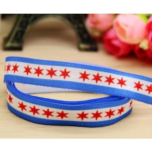 5/8'' Free shipping Fold Elastic FOE Chicago Stars printed headband headwear hairband diy decoration wholesale OEM P5863
