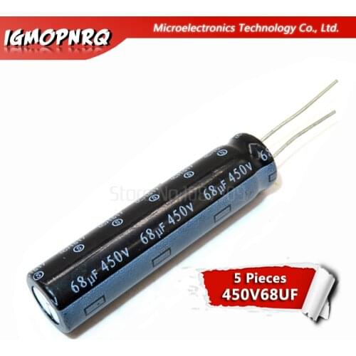 5PCS 450V68UF 18*30mm 68UF 450V 18x30mm Aluminum Electrolytic Capacitors DIP