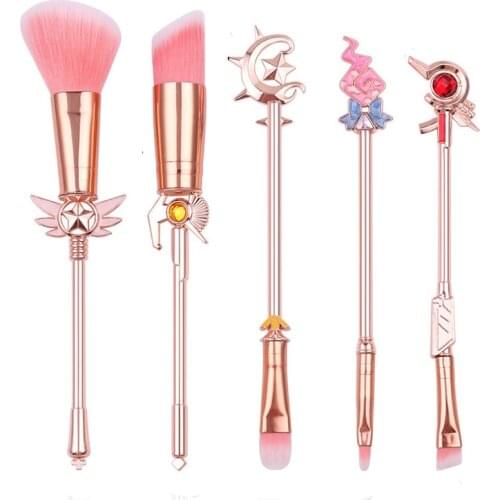 5pcs Makeup Brushes with Bag Magical Girl Magic Wand Metal Handle Brush Cosmetics Tools Eyeshadow/Foundation Brush sailor moon