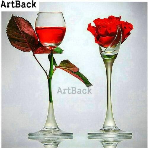 5D Diamond Painting Cup View Rose Square / Round Drill Full Diamond Embroidery 3d Diamond Mosaic Home Decor red rose