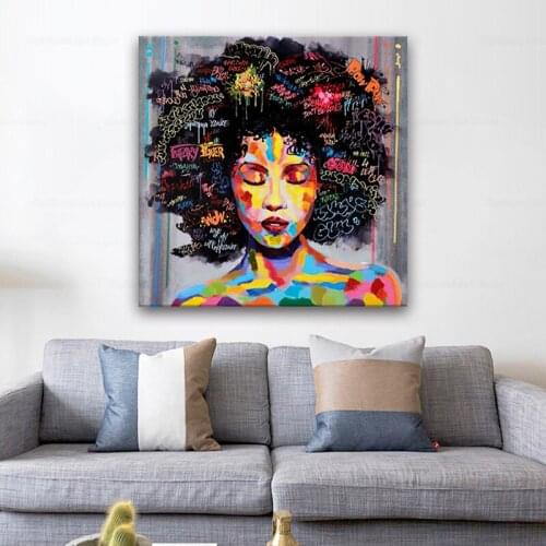 Abstract African Woman Portrait Canvas Painting Posters and Prints Graffiti Art Cuadros Quadro Wall Art Picture for Living Room