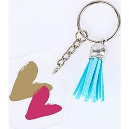 Acrylic Keychains Blank Colorful Tassels Metal Decoration Key Rings with Extension Chain 40 Small Rings for DIY Projects B03B