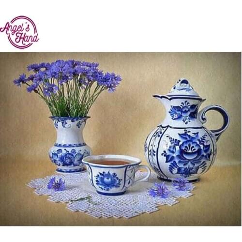 Diy Full Diamond Embroidery Blue White Porcelain 5D Diamond Painting Cross Stitch 3D Diy Diamond Mosaic Square Rhinestones