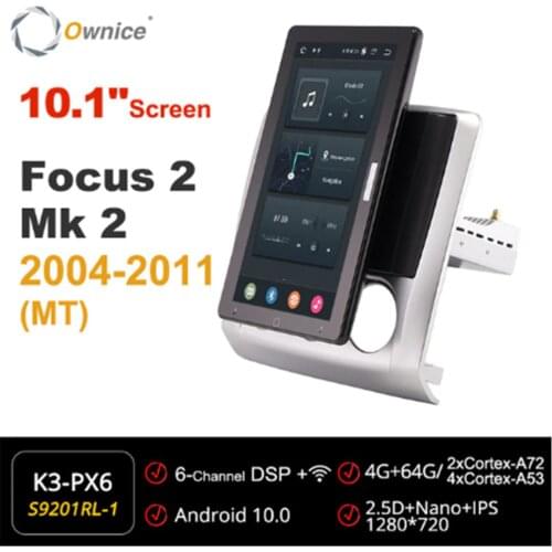 1280*720 Ownice Android 10.0 Car Radio forFord Focus 2 Mk 2 2004 2005 2006 2007 Multimedia Audio head Unit 10.1" IPS Rotatable