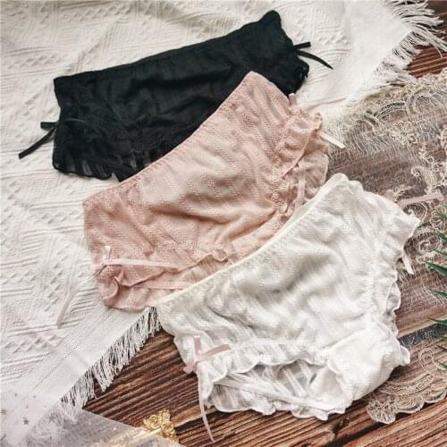 Hollow Out Sexy Panties Bandage Womens Unerpants Coast LaceTransparent Underwear Low Waist Stings Bow Thong Crotch Cotton Breif