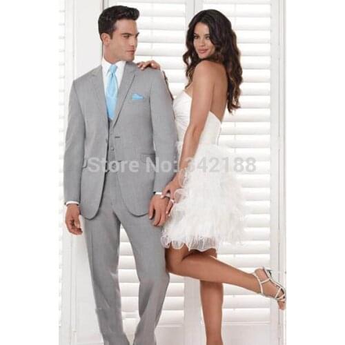 FREE SHIPPING/ Top selling Light grey Notch Lapel Groom Tuxedos Groomsmen Men Wedding Suits Best man Suits Prom Clothingwedding