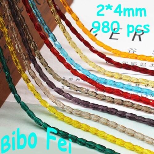 Free shipping multi color 2*4mm 980PCS Glass Czech crystal beads,Long Square crystal beads, bracelet necklace Jewelry Making