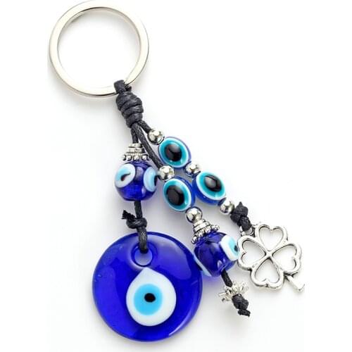 Lucky Eye Leaf Charms Keychain Glass Evil Eye Pendent Key Chain Alloy Car Key Chain Men Women Fashion Jewelry EY4733