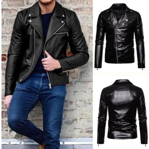 Chaqueta de los hombres Winter Mens Casual Stand Collar Motorcycle Leather Jacket Coat куртка зимняя мужская
